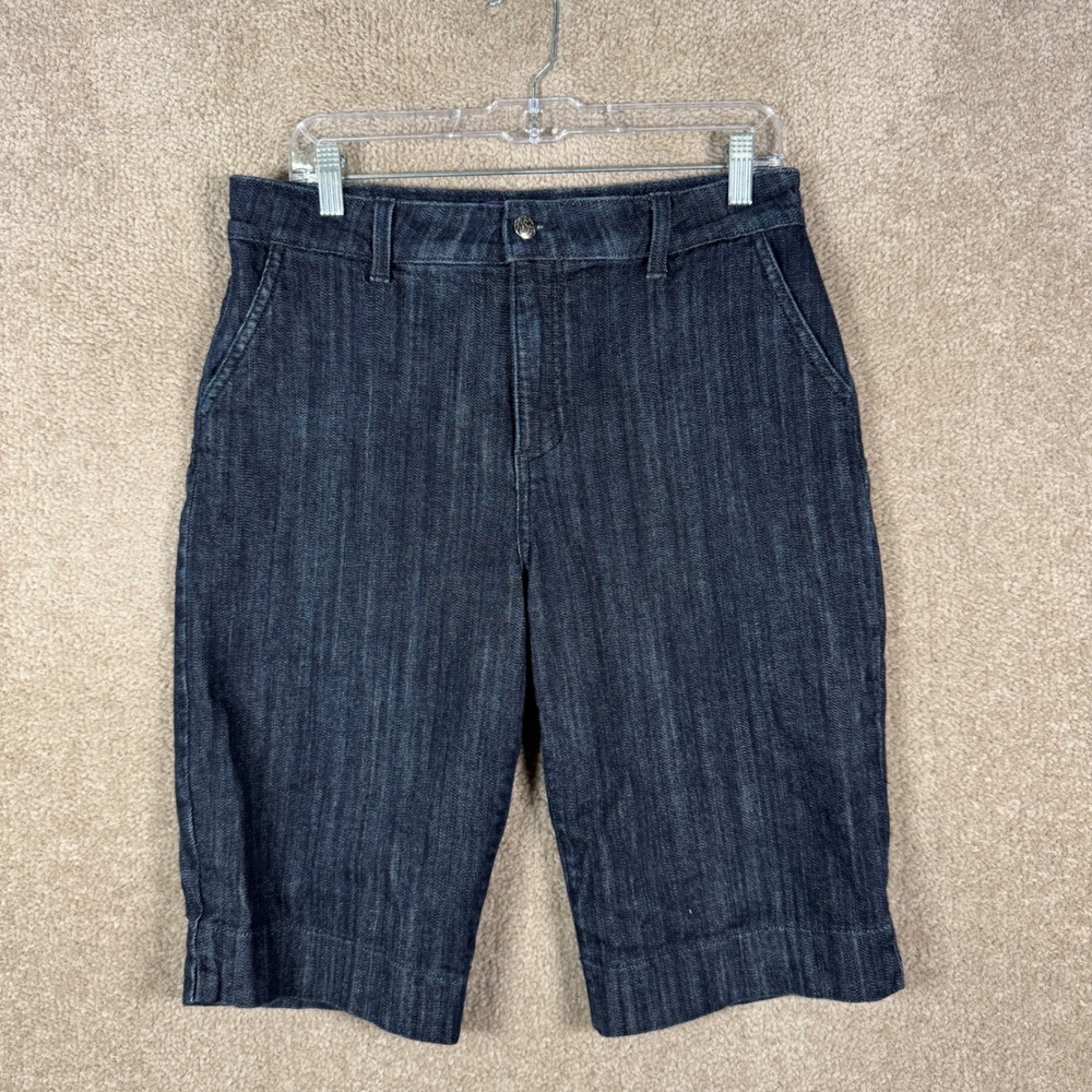 NYDJ Bermuda Jean Shorts Womens 10 Dark Wash Indigo Denim High Rise Longline